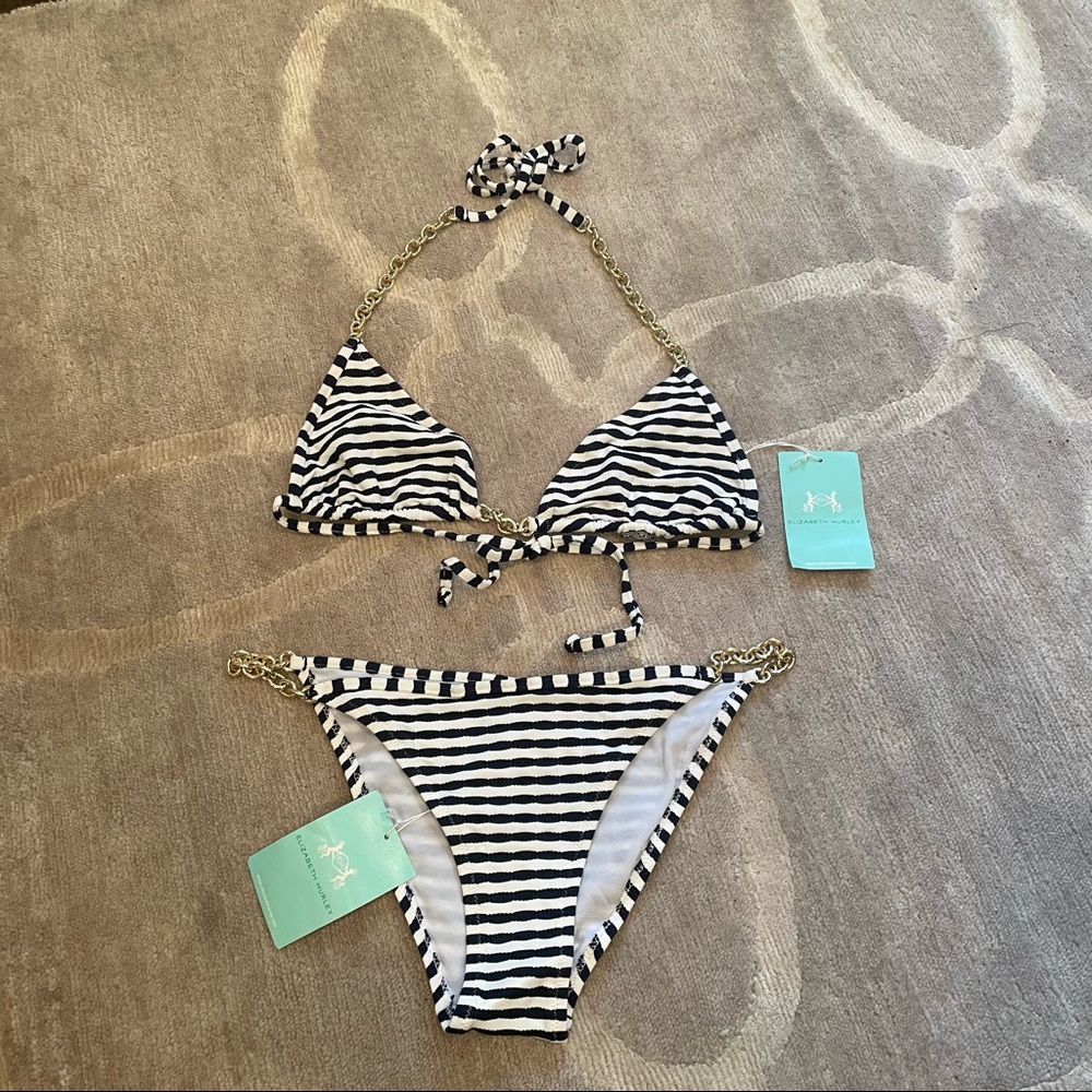 NWT Elizabeth Hurley Striped Bikini Set